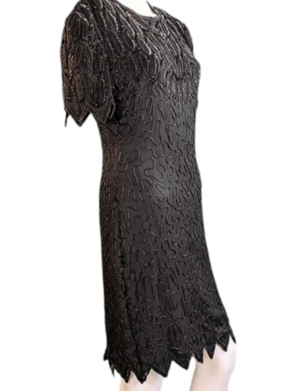 Vintage Laurence Kazar Beaded Silk Cocktail Dress 90s BEAUTIFUL! - Picture 8 of 17
